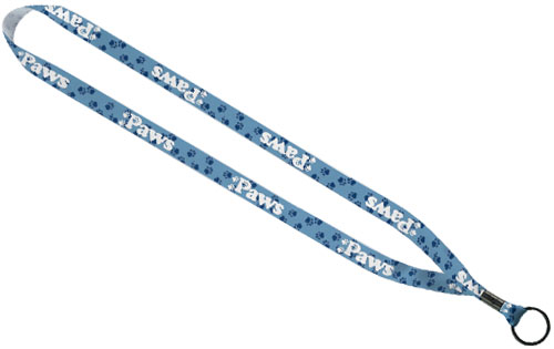 Dye sublimated lanyard, color printing, 5/8 inch wide with crimp finish.